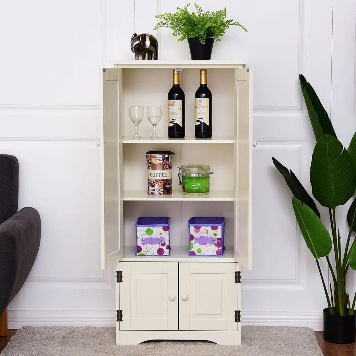 Antik Holz Highboard Hochschrank Kommode mit Verstellbaren Ablageboden