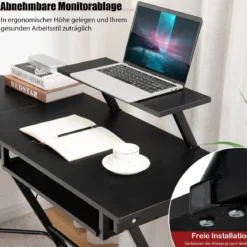 Arbeitsschreibtisch L-förmiger Computertisch mit Beweglichem Ständer Schwarz