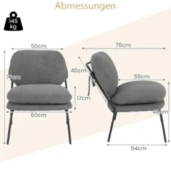 Armlehnlose Akzentstuhl mit Bezug aus Teddy-Fleece & Hohem Rücken Sessel Freizeitstuhl