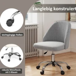 Armloser Drehstuhl Höhenverstellbarer Schminkstuhl Bürostuhl Homeoffice Stuhl Grau