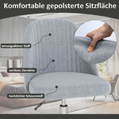 Armloser Drehstuhl Höhenverstellbarer Schminkstuhl Bürostuhl Homeoffice Stuhl Grau