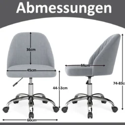 Armloser Drehstuhl Höhenverstellbarer Schminkstuhl Bürostuhl Homeoffice Stuhl Grau