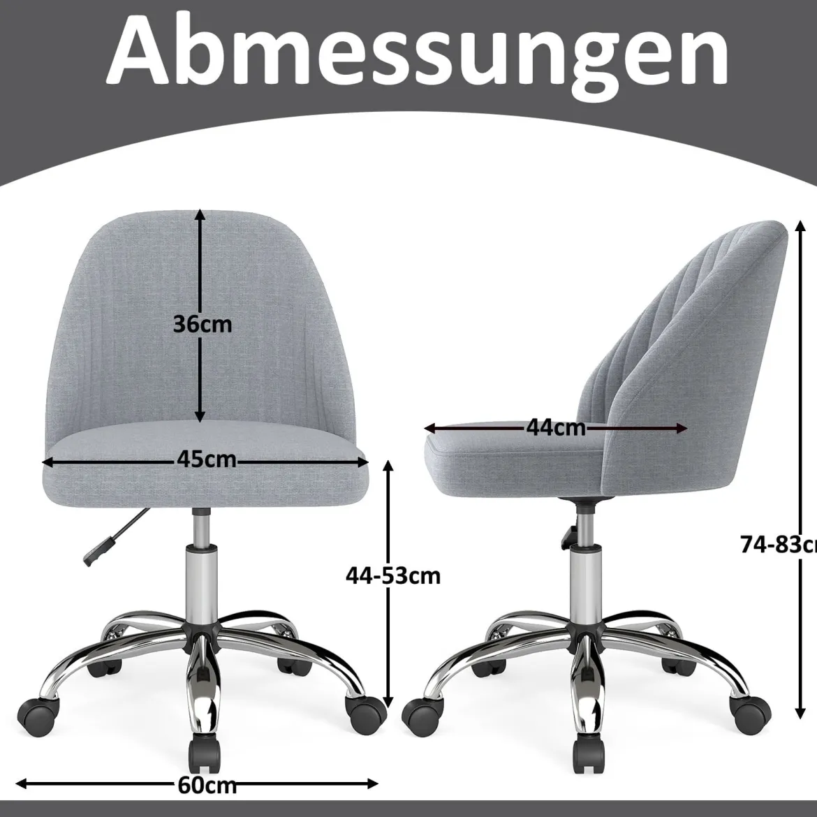 Armloser Drehstuhl Höhenverstellbarer Schminkstuhl Bürostuhl Homeoffice Stuhl Grau