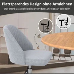 Armloser Drehstuhl Höhenverstellbarer Schminkstuhl Bürostuhl Homeoffice Stuhl Grau