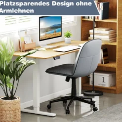 Armloser Schreibtischstuhl Kunstleder drehbarer Bürostuhl mit Höhenverstellung Wippfunktion Grau