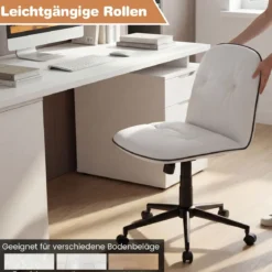 Armloser Schreibtischstuhl Kunstleder drehbarer Bürostuhl mit Höhenverstellung Wippfunktion Weiß