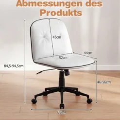 Armloser Schreibtischstuhl Kunstleder drehbarer Bürostuhl mit Höhenverstellung Wippfunktion Weiß
