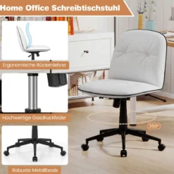 Armloser Schreibtischstuhl Kunstleder drehbarer Bürostuhl mit Höhenverstellung Wippfunktion Weiß