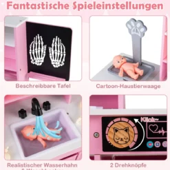 Arztpraxis-Spielset Holz-Medizinisches Zentrum mit Tafel Tierwaage Wasserhahn für Kinder ab 3 Jahren Rosa