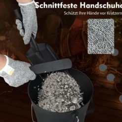 Ascheeimer mit Deckel Schaufel Handbesen & Handschuhen Kamineimer feuerfest Schwarz
