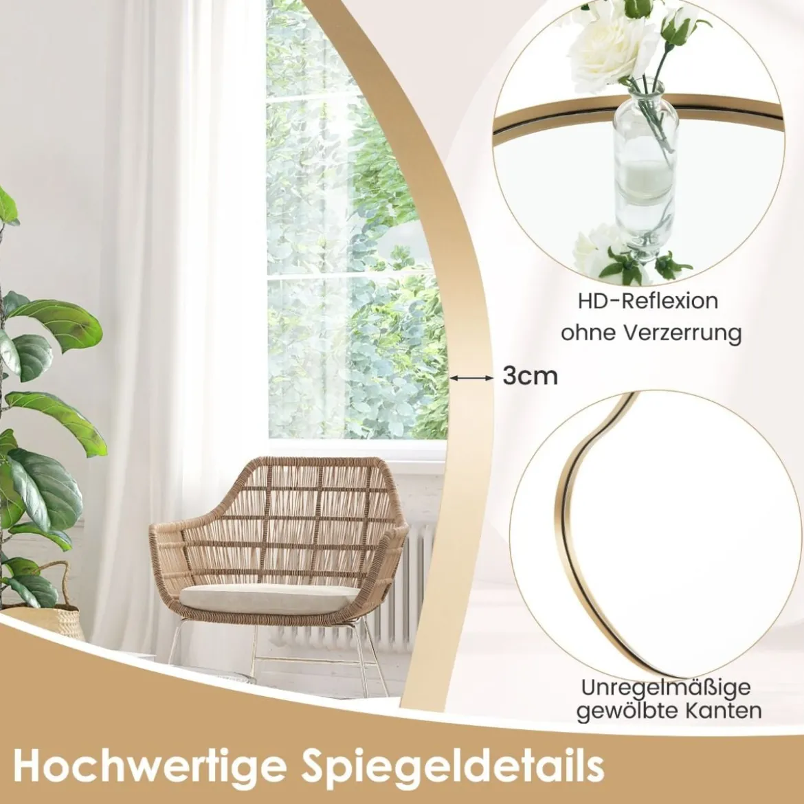 Asymmetrischer Wandspiegel mit Premium-Rückwand Unregelmäßig Geformter Wandspiegel 78 x 56,5 cm Schwarz/Golden