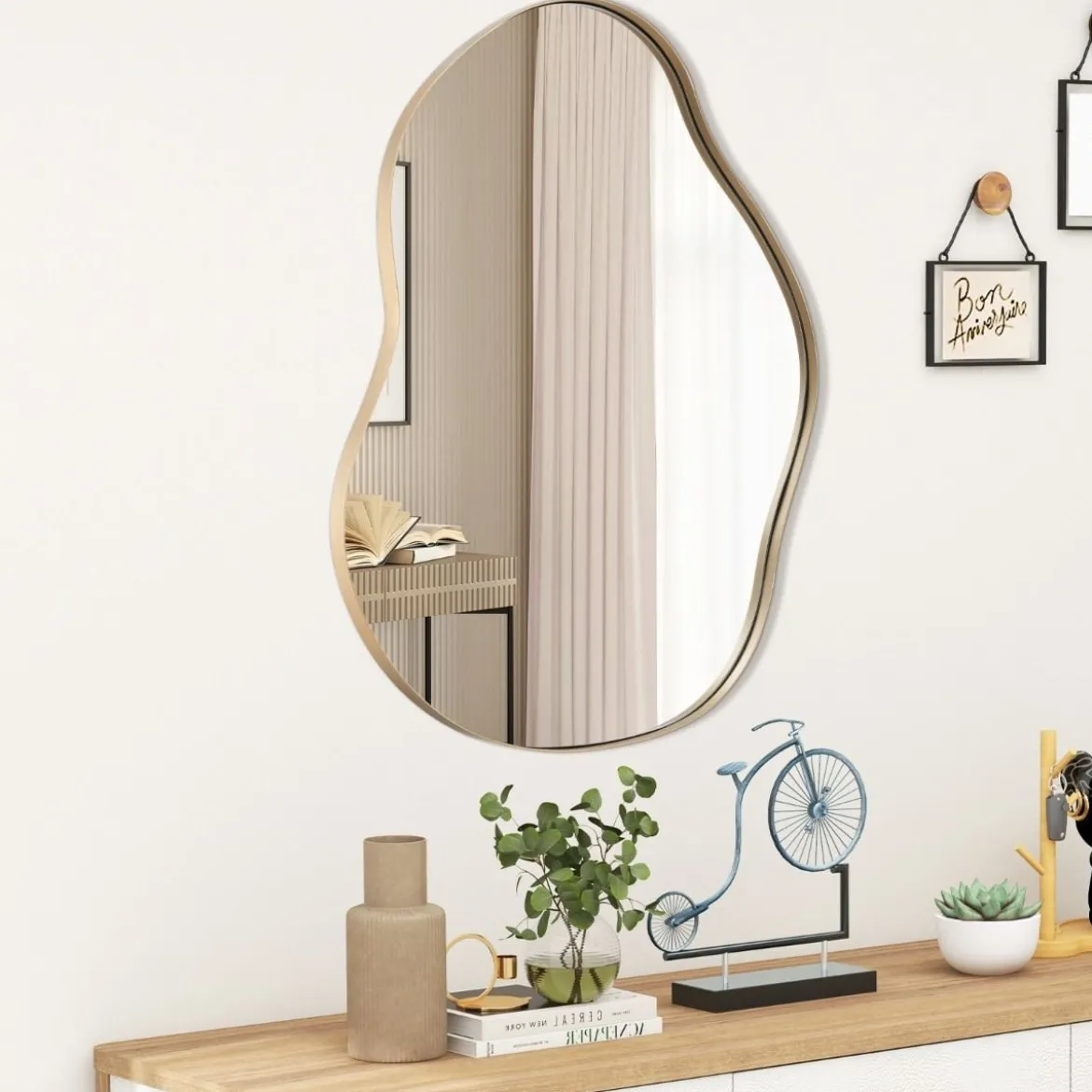 Asymmetrischer Wandspiegel mit Premium-Rückwand Unregelmäßig Geformter Wandspiegel 78 x 56,5 cm Schwarz/Golden