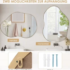 Asymmetrischer Wandspiegel mit Premium-Rückwand Unregelmäßig Geformter Wandspiegel 78 x 56,5 cm Schwarz/Golden