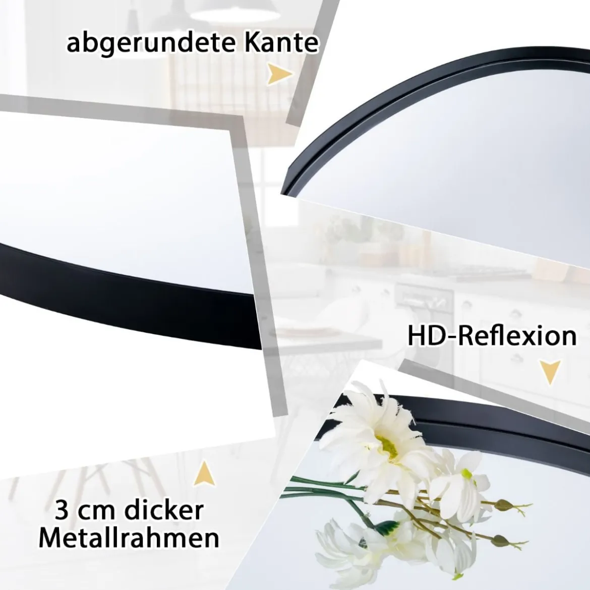 Asymmetrischer Wandspiegel mit Premium-Rückwand Unregelmäßig Geformter Wandspiegel 78 x 56,5 cm Schwarz/Golden