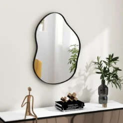 Asymmetrischer Wandspiegel mit Premium-Rückwand Unregelmäßig Geformter Wandspiegel 78 x 56,5 cm Schwarz/Golden