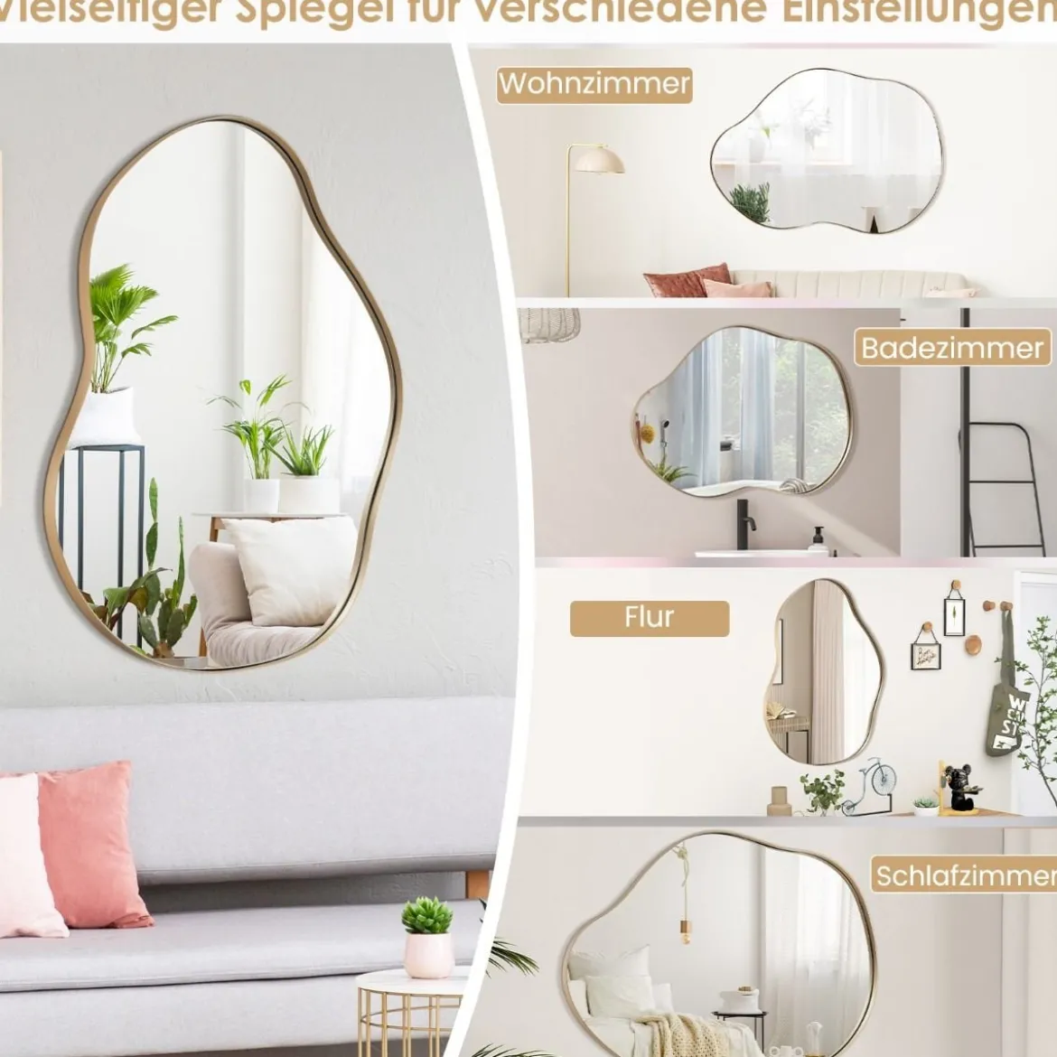 Asymmetrischer Wandspiegel mit Premium-Rückwand Unregelmäßig Geformter Wandspiegel 78 x 56,5 cm Schwarz/Golden
