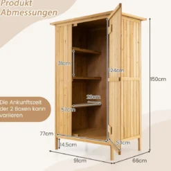 Außenlager-Schrank Holz-Gartenschuppen mit Asphalt-Dach 3 Regalen abschließbare Tür 5 Haken Natur 91 x 66 x 150 cm