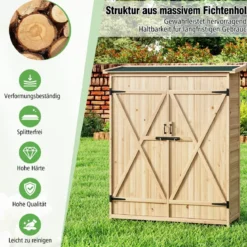 Außenschuppen für Aufbewahrung Massives Holz-Gerätehaus mit Wasserfestem Schrägdach aus Asphalt Natur