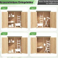 Außenschuppen für Aufbewahrung Massives Holz-Gerätehaus mit Wasserfestem Schrägdach aus Asphalt Natur