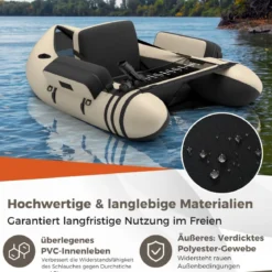 Aufbelasbares Schlauchboot Angelboot mit Verstellbarer Rückenlehne 135 x 109 x 54 cm Tarnung/Beige/Grau/Grün