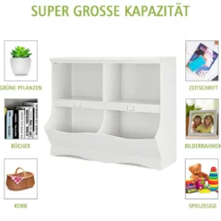 Aufbewahrungsregal mit Behältern Spielzeugregal für Kinder 105,5 x 39,5 x 84 cm Weiß