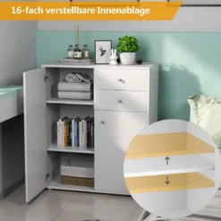 Aufbewahrungsschrank Freistehender Seitenschrank Bodenschrank mit Türen und Schubladen Weiß