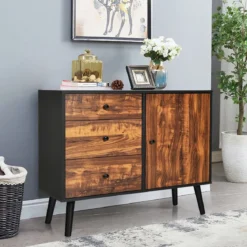 Aufbewahrungsschrank mit 3 Schubladen Holzschrank Kommode 80 x 40 x 76,5 cm Braun + Schwarz