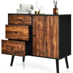 Aufbewahrungsschrank mit 3 Schubladen Holzschrank Kommode 80 x 40 x 76,5 cm Braun + Schwarz