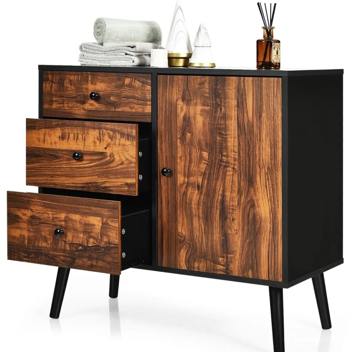 Aufbewahrungsschrank mit 3 Schubladen Holzschrank Kommode 80 x 40 x 76,5 cm Braun + Schwarz