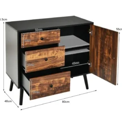 Aufbewahrungsschrank mit 3 Schubladen Holzschrank Kommode 80 x 40 x 76,5 cm Braun + Schwarz
