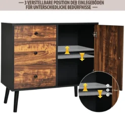 Aufbewahrungsschrank mit 3 Schubladen Holzschrank Kommode 80 x 40 x 76,5 cm Braun + Schwarz