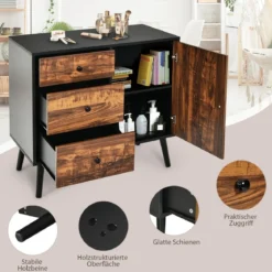 Aufbewahrungsschrank mit 3 Schubladen Holzschrank Kommode 80 x 40 x 76,5 cm Braun + Schwarz