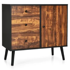 Aufbewahrungsschrank mit 3 Schubladen Holzschrank Kommode 80 x 40 x 76,5 cm Braun + Schwarz