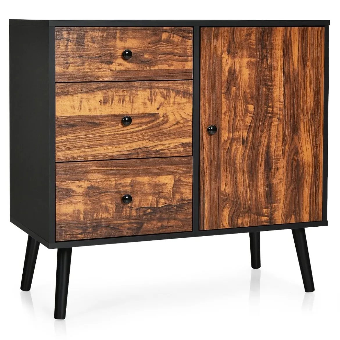 Aufbewahrungsschrank mit 3 Schubladen Holzschrank Kommode 80 x 40 x 76,5 cm Braun + Schwarz