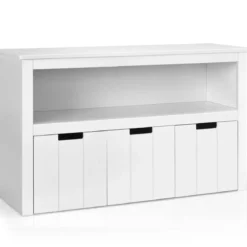 Aufbewahrungsschrank mit Schubladen Holz-Kinderschrank mit Rädern 101 x 33 x 62cm Weiß