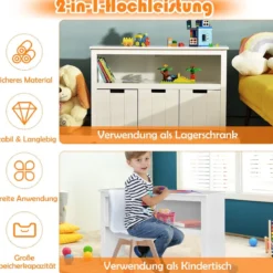 Aufbewahrungsschrank mit Schubladen Holz-Kinderschrank mit Rädern 101 x 33 x 62cm Weiß