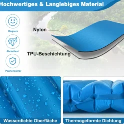 Aufblasbare Camping-Schlafmatte Wasserdichte Schlafunterlage 197 x 63 x 7 cm Blau