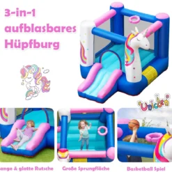 Aufblasbare Hüpfburg Einhorn mit Rutsche Kinder Spielburg 270 x 200 x 196 cm Bunt