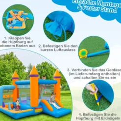 Aufblasbare Hüpfburg für Kinder mit Bällebad & Rutsche & Ringwurfspiel Inklusive 735W Gebläse