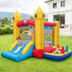 Aufblasbare Hüpfburg für Kinder mit Rutsche & 480 W Gebläse & Ozeanbällen & Ringwurf