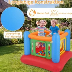 Aufblasbare Hüpfburg 3 in 1 Spielburg Bällebad & Laufstall Trampoline mit 4 Türen 160 x 160 x 125 cm Blau