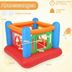 Aufblasbare Hüpfburg 3 in 1 Spielburg Bällebad & Laufstall Trampoline mit 4 Türen 160 x 160 x 125 cm Blau