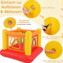 Aufblasbare Hüpfburg 3 in 1 Spielburg Bällebad & Laufstall Trampoline mit 4 Türen 160 x 160 x 125 cm Rot