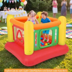 Aufblasbare Hüpfburg 3 in 1 Spielburg Bällebad & Laufstall Trampoline mit 4 Türen 160 x 160 x 125 cm Rot