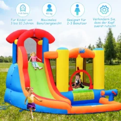 Aufblasbare Hüpfburg + 450W Gebläse mit Wasserrutsche Hüpfschloss Spielpool 274 x 320 x 213 cm Bunt