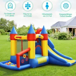 Aufblasbare 6-in-1 Hüpfburg mit Rutsche + 610W Gebläse Outdoor Spielpool 330 x 300 x 210 cm