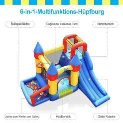 Aufblasbare 6-in-1 Hüpfburg mit Rutsche + 610W Gebläse Outdoor Spielpool 330 x 300 x 210 cm