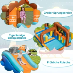 Aufblasbare Rentier-Hüpfburg mit Rutsche & 2 Bällebäder & Wurfspiel 420 x 310 x 260 cm