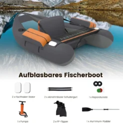 Aufblasbarer Schwimmreifen mit Aufbewahrungstaschen Fischerboot 136 x 105 x 53 cm Schwarz