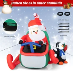 Aufblasbarer Weihnachtsmann im Hubschrauber mit Geschenk mit LED-Leuchten 190 x 130 x 120 cm